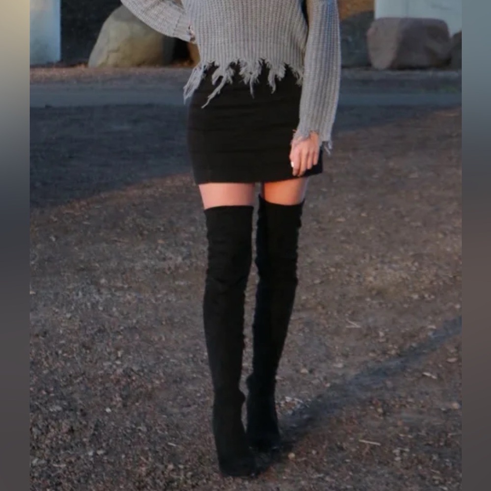 Lulus So Much Yes Black Suede Over the Knee Boots. NWT. - Picture 3 of 6